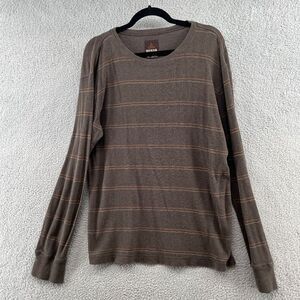Prana Mens Long Sleeve T Shirt L Brown Stripe 100% Organic Cotton Long Sleeve